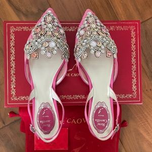 Rene Caovilla Fuxia Shocking Lace Lamb/Vintage Slingback Shoes size 37